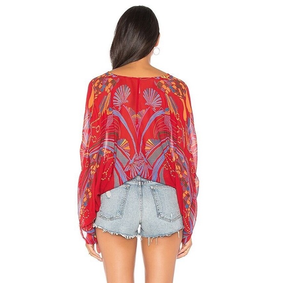 Free People Beneath The Sea Butterfly Top in Red - Picture 3 of 5